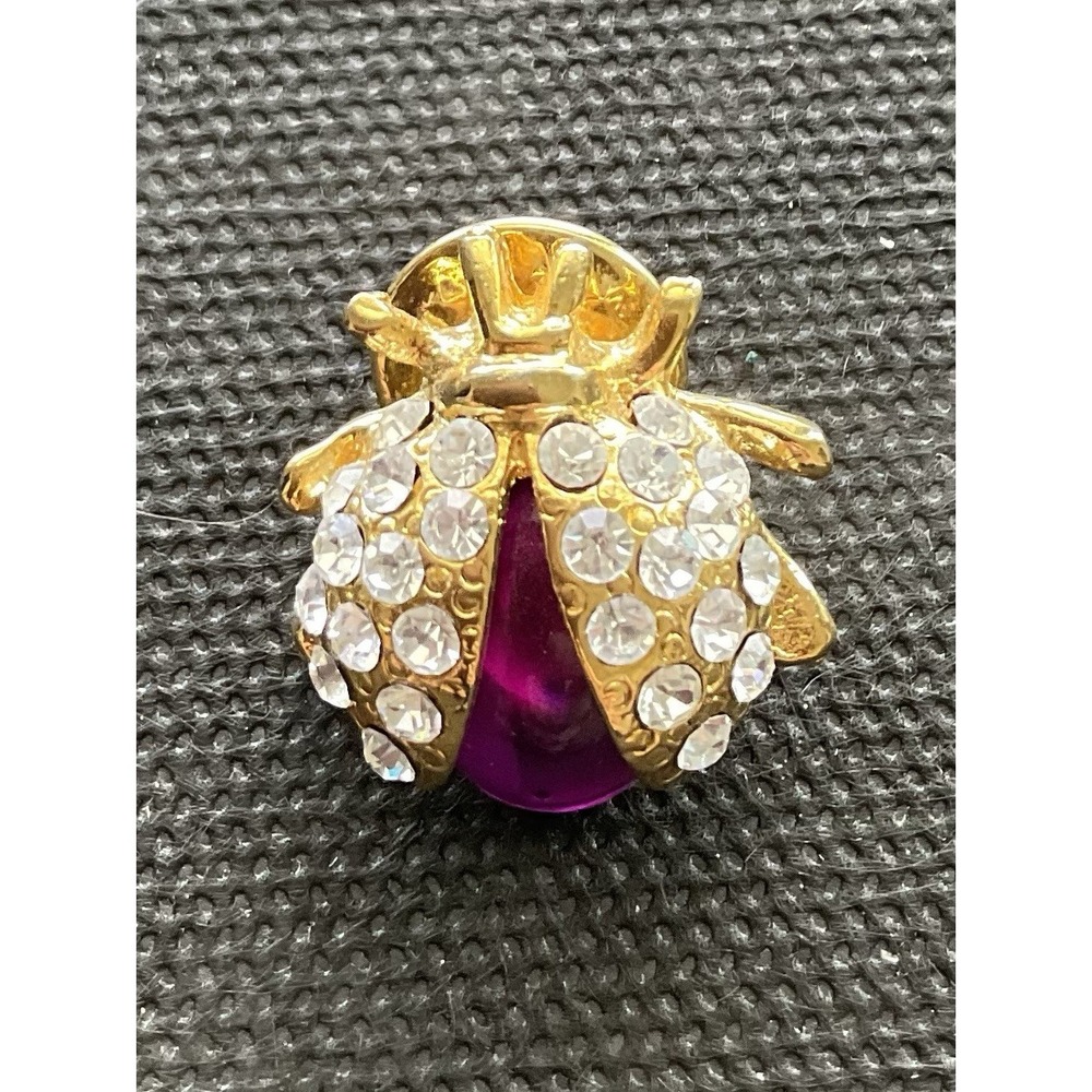 vintage gold-tone ladybug brooch Purple Jelly Belly-style Clear Rhinestones